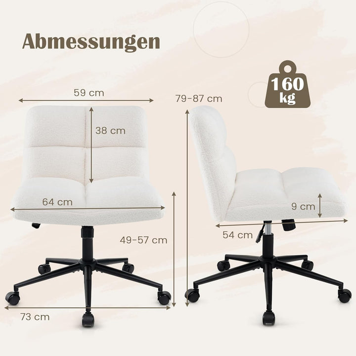COSTWAY Schneidersitz Stuhl mit Rollen, Drehstuhl ohne Armlehnen, Schreibtischstuhl mit breiter Sitz