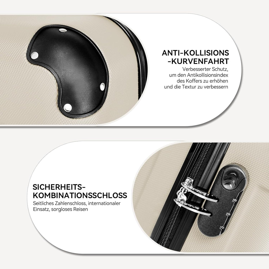 BEIBYE- Hartschalenkoffer Koffer Trolley Rollkoffer Reisekoffer Zahlenschloss 4 Zwilings-Rollen (Cre