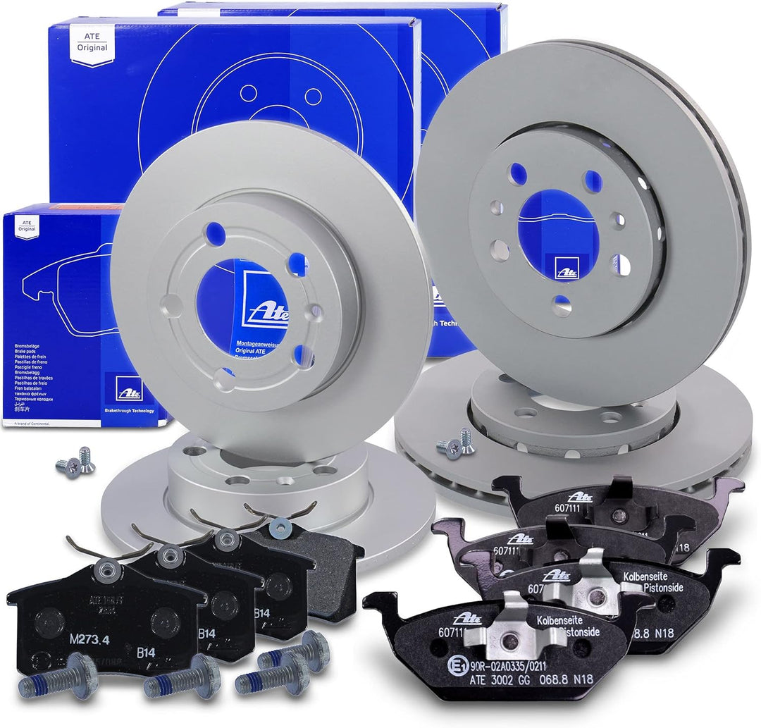 ATE Bremsenset inkl Bremsscheiben Vorne Ø 280 mm Belüftet + Hinten Ø 253 mm Voll + Bremsbeläge Vorne
