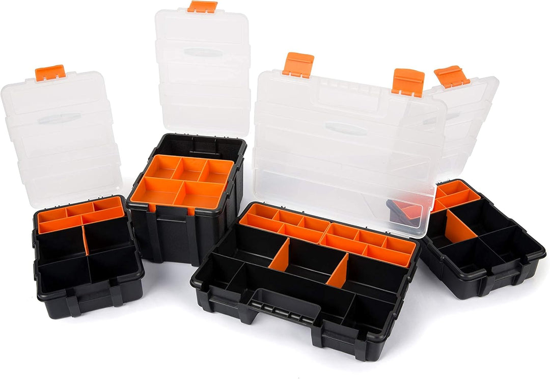 KENDO Sortimentskasten Set – 4-teilig – 49x Fächer – Werkzeugkasten – Für Kleinteile und Werkzeug 38