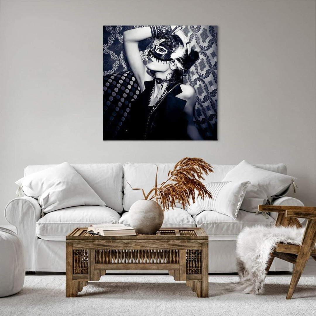 ARTTOR Bilder auf Leinwand 70x70cm Leinwandbild Frau Karneval Maske Mode Gross Wanddeko Bild Schlafz