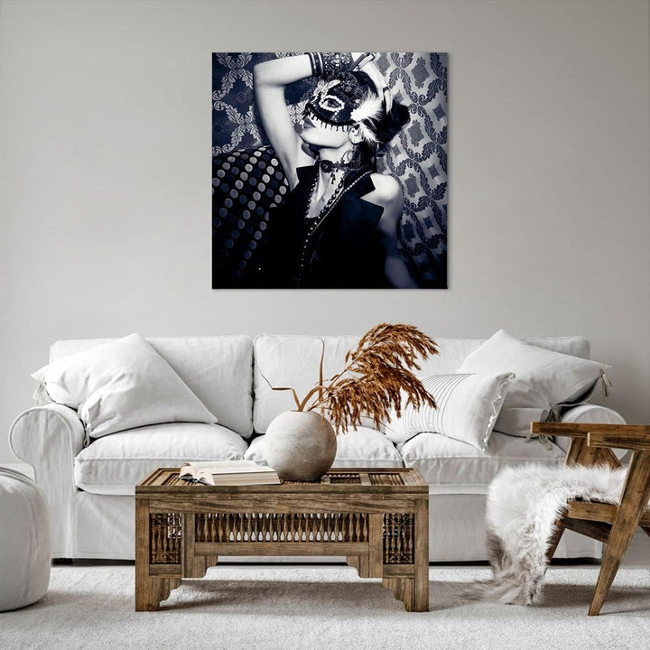 ARTTOR Bilder auf Leinwand 70x70cm Leinwandbild Frau Karneval Maske Mode Gross Wanddeko Bild Schlafz