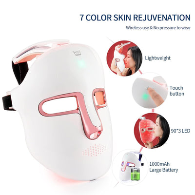 Kabellos Beauty-LED-Gesichtsmaske lichttherapie maske, 7-Farben-Lichtmaske mit 270 Perlen, Wiederauf