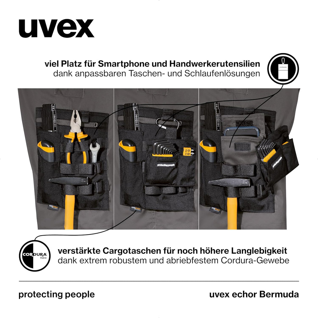 uvex echor Bermuda - Kurze Arbeitshose - Herren-Cargohose - Stretch-Bund, Abriebfest & viel Stauraum