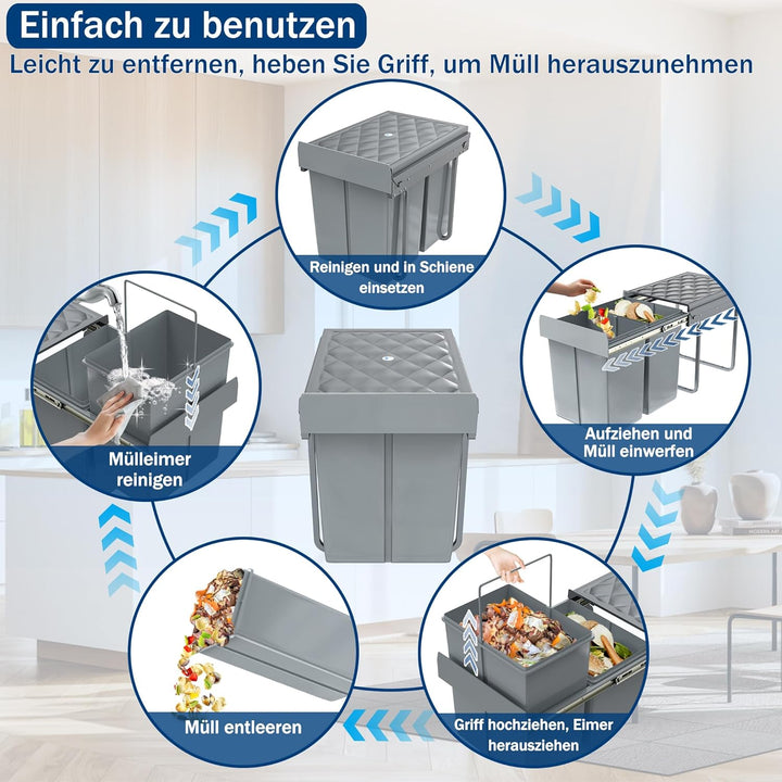 UISEBRT Mülleimer Küche Unterschrank Einbau Abfalleimer Ausziehbar Mülltrennsystem mit Rutsche Kunst