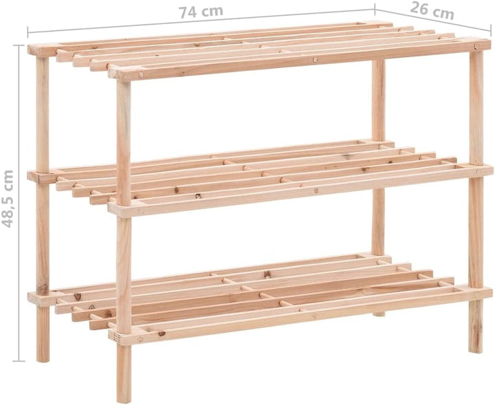 FIRBNUS 74x26x48,5 cm Schuhregal 3 Ebenen Tanne Massivholz Shoe Rack Schuhregal Holz Schuhablage Sch