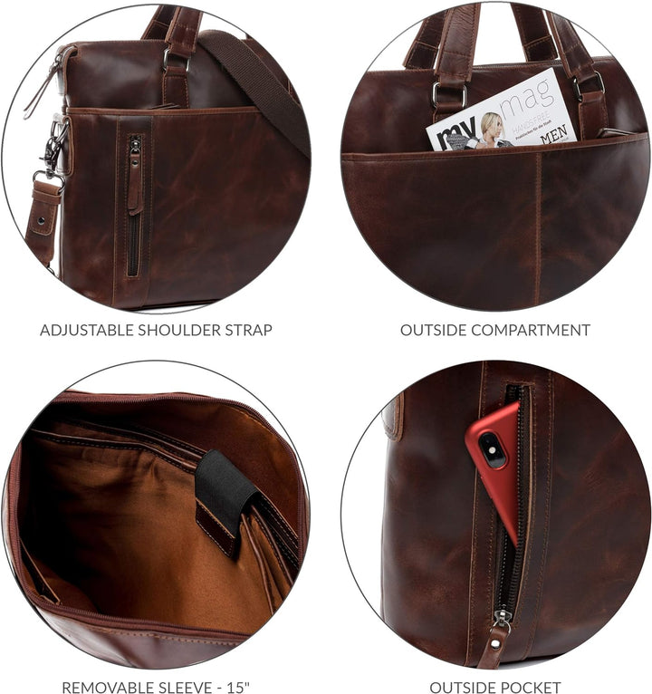 BACCINI Laptoptasche mit abnehmbaren Schultergurt LEANDRO aus Premium Leder I Business-Tasche gross