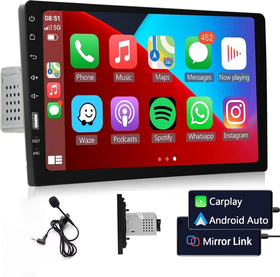 Autoradio 1 Din mit Apple Carplay und Android Auto, Hikity 9 Zoll Bildschirm Touchscreen Autoradio B