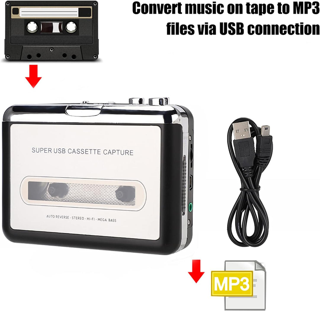 Garsent Kassettenrekorder, USB-Bandkonverter für MP3-Audio-Musik-Player mit Kopfhörern, kompatibel m
