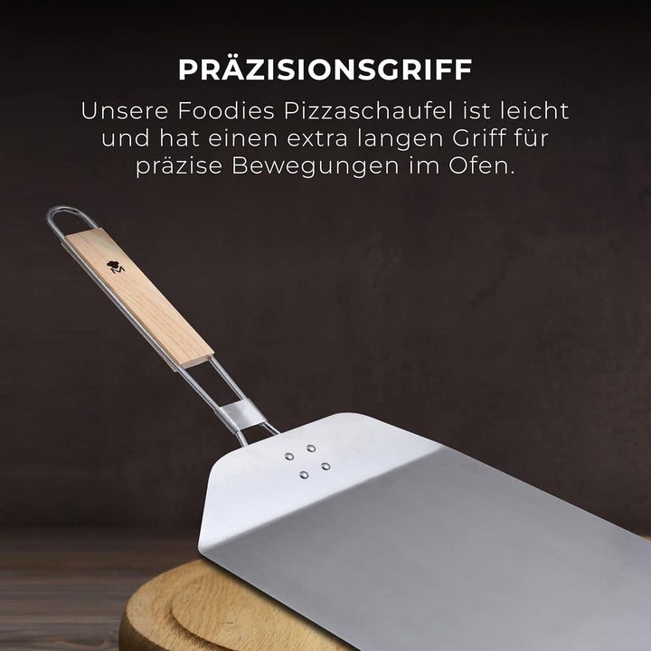 MasterPro Foodies | Pizzaschieber | Pizzaschieber aus Edelstahl | Abmessungen 57,8 x 24,3 x 3,4 cm |