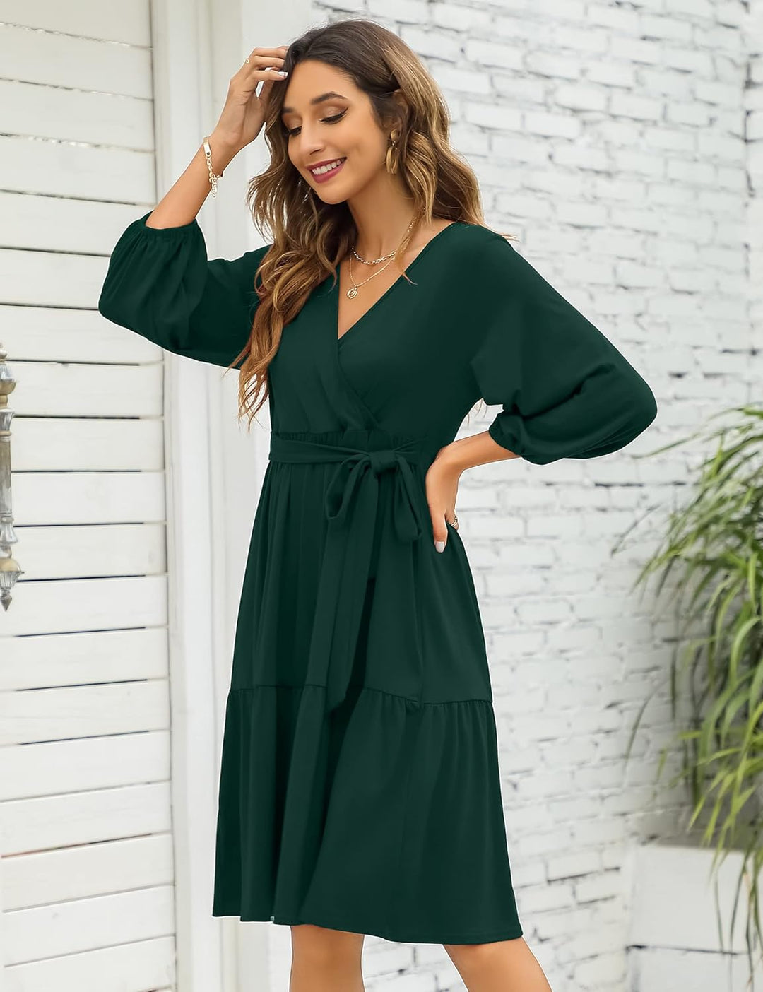 KOJOOIN Damen Umstandskleid V-Ausschnitt 3/4 Ärmel Stillkleid Rüschen Schwangerschafts Kleider mit G