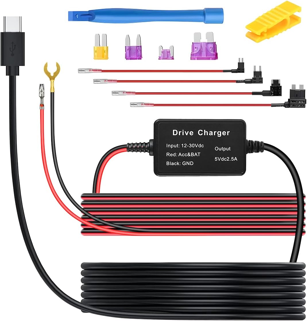 CGEAMDY Dashcam Ladegerät Netzkabel, Dash Cam Hardwire Kit, Mini USB Hard Wire Kit, Mit Niederspannu