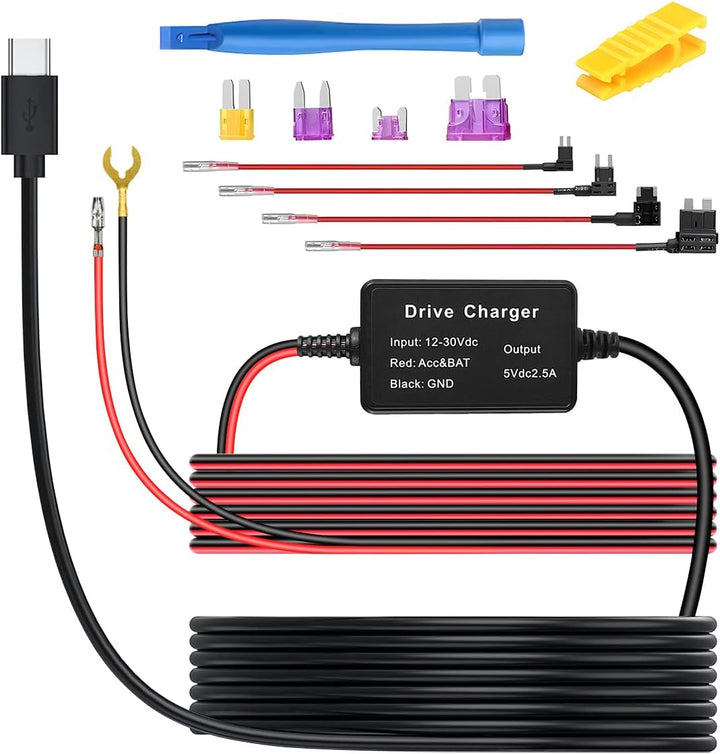 CGEAMDY Dashcam Ladegerät Netzkabel, Dash Cam Hardwire Kit, Mini USB Hard Wire Kit, Mit Niederspannu