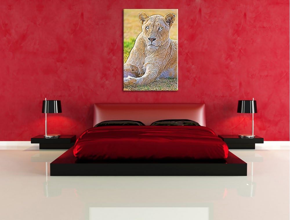 prächtige weisse Löwin Deluxe Format: 100x70 cm auf Leinwand, XXL riesige Bilder fertig gerahmt mit