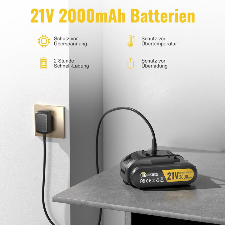 CONENTOOL 21V Akkuschrauber Set, Akku bohrschrauber mit 2000mAh Akkus, 45 N.m Max schlagbohrschraube