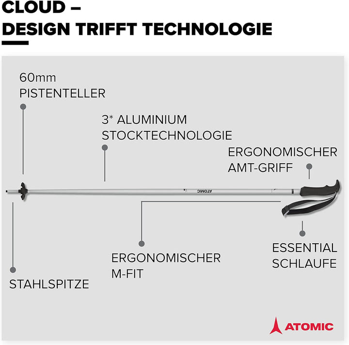 ATOMIC CLOUD Skistöcke - Hochwertiger Aluminium-Skistock - Ergonomischer Griff für mehr Grip - Stock