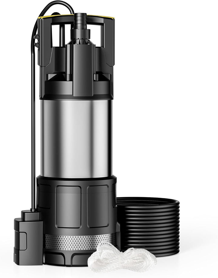 Wiltec Tauchpumpe mit Trockenlaufschutz und Schwimmerschalter 1200 W, Tiefbrunnenpumpe 6000 l/h, Was