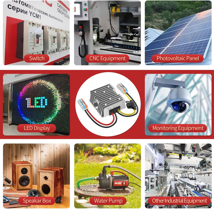 Spannungswandler 24V auf 12V, Step Down 24V 12V 15A 180W mit Sicherung Wasserdicht und Schnellverbin