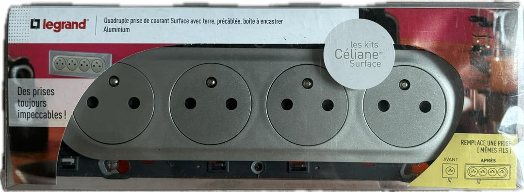 Legrand Céliane Komplettset 4 Steckdosen, zweipolig, mit Erdung, verdrahtet, Silber, 200148 3680 wat