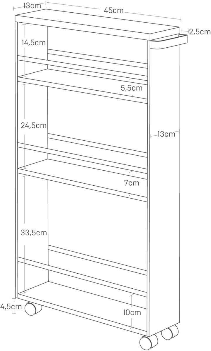 Yamazaki 3628 TOWER Nischenwagen mit Griff, schwarz, Stahl/Holz, Minimalistisches Design Schwarz Sin