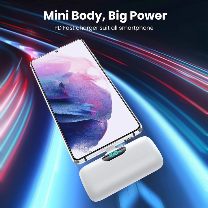 Feob Power Bank USB C 5000mAh, 15W PD 3.0A Schnelles Aufladen Powerbank Schlank LCD Display Extrener
