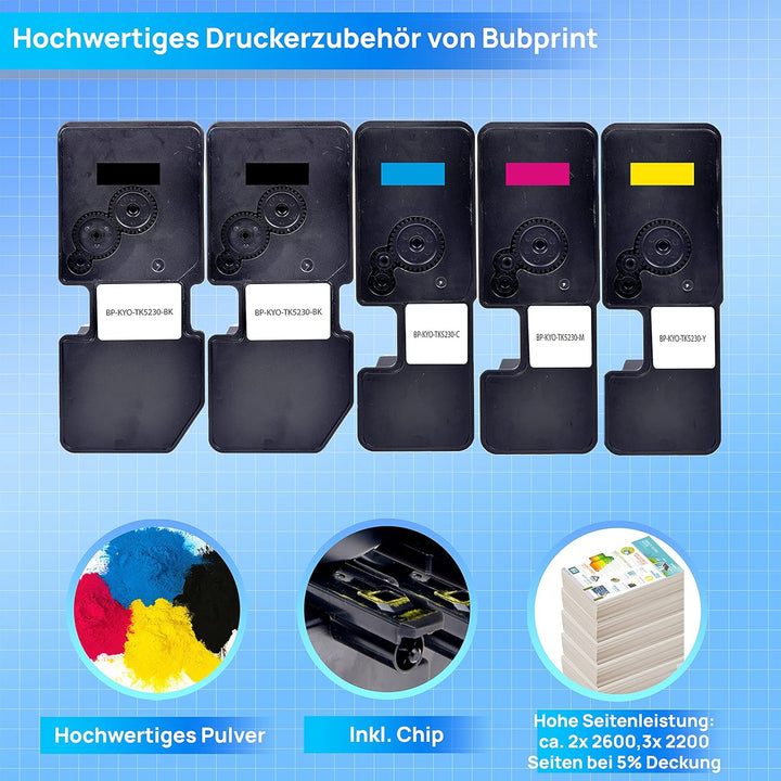 TK-5230 5 Toner kompatibel als Ersatz für Kyocera TK 5230 TK5230 Tonerkartusche für Kyocera ECOSYS M