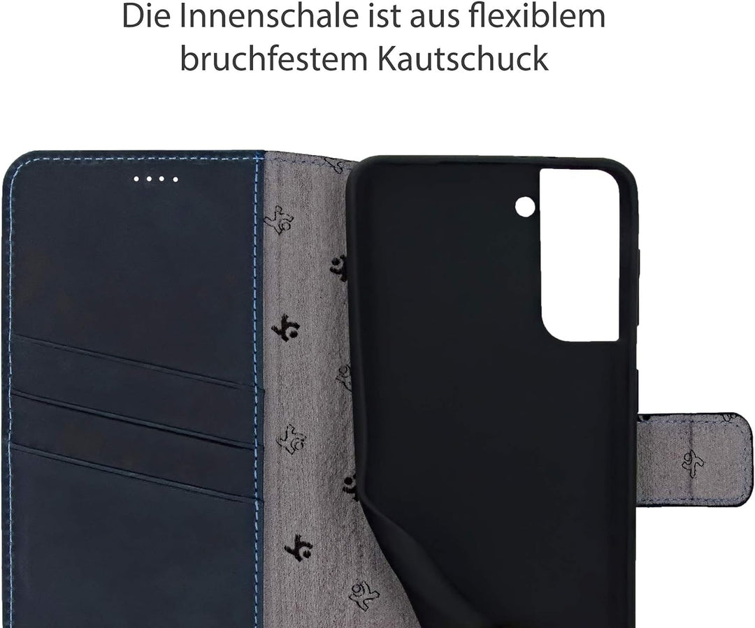 Suncase Book-Style Hülle kompatibel mit Samsung Galaxy S22 5G Leder Tasche (Slim-Fit) Lederhülle Han