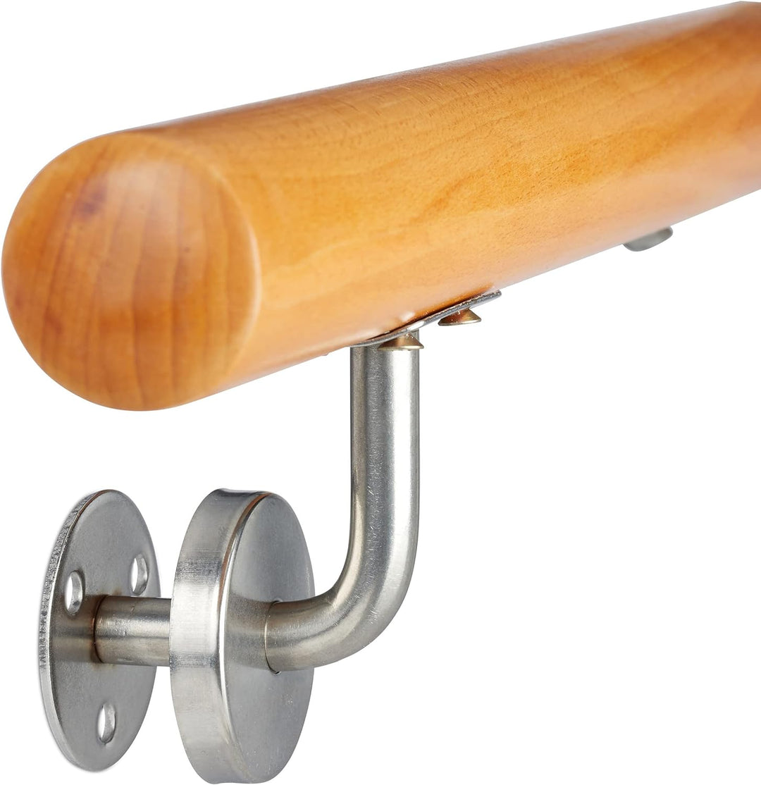 Relaxdays Handlauf Holz, Buche, 1000 mm/100 cm/1 m, Wandhalterung, mit Dübeln, rustikal 42 mm Durchm