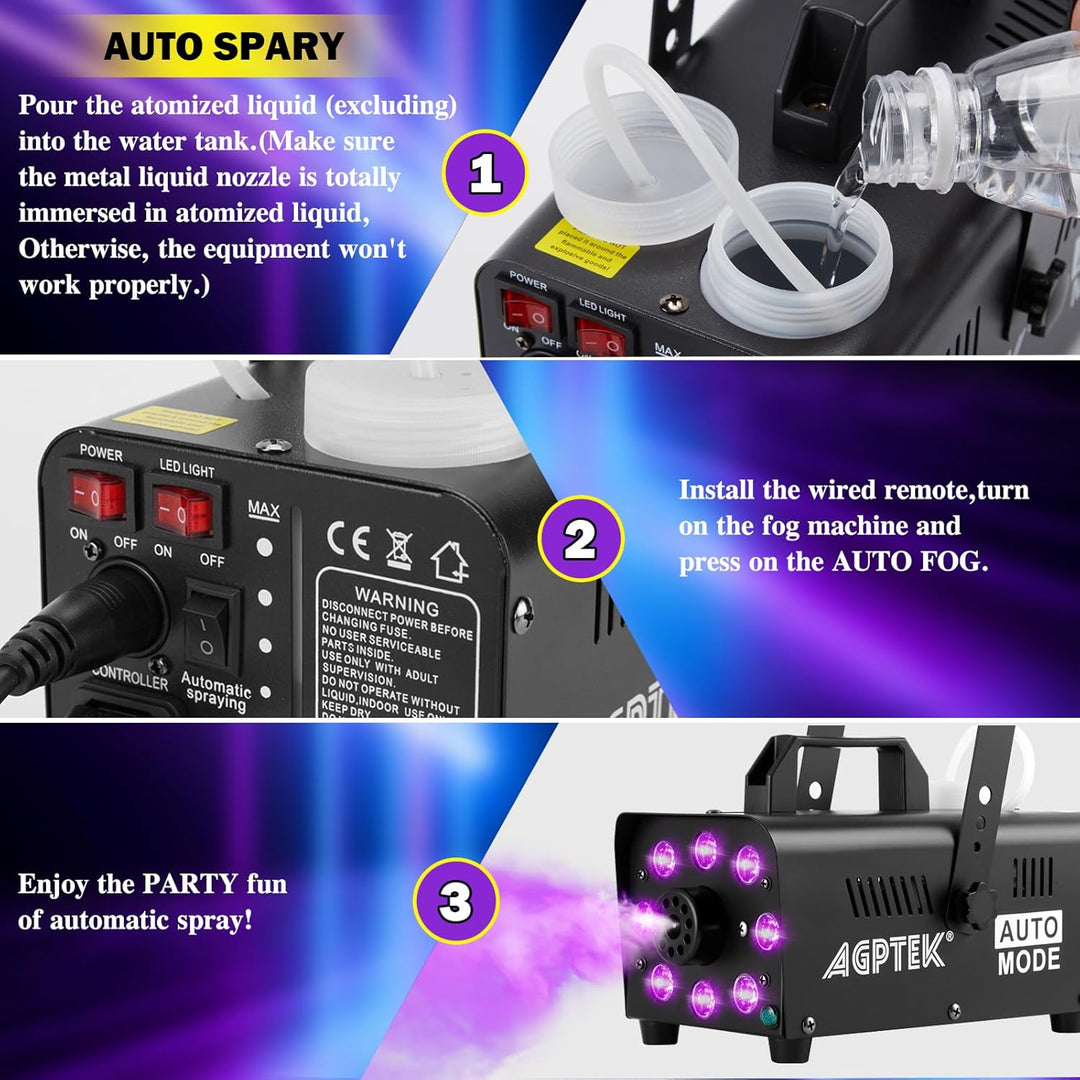 Nebelmaschine, AGPtEK Rauchmaschine mit 13 farbigen LED Lichtern und RGB Effekt, 500W und 2000CFM mi