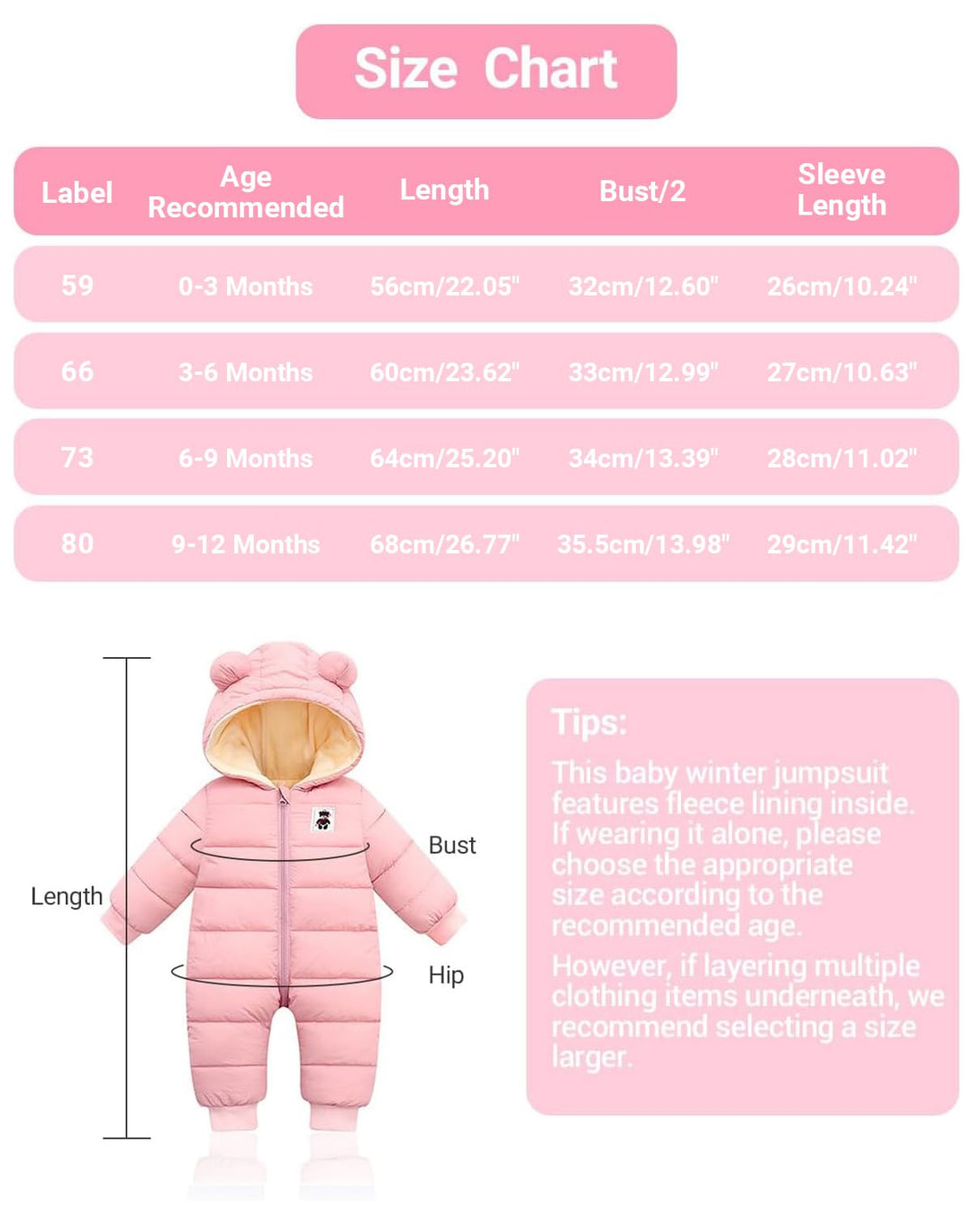 Baby Winter Overall mit Kapuze, Strampler Schneeanzug Jungen Mädchen Langarm Jumpsuit Warm Outfits G