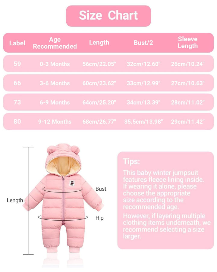 Baby Winter Overall mit Kapuze, Strampler Schneeanzug Jungen Mädchen Langarm Jumpsuit Warm Outfits G