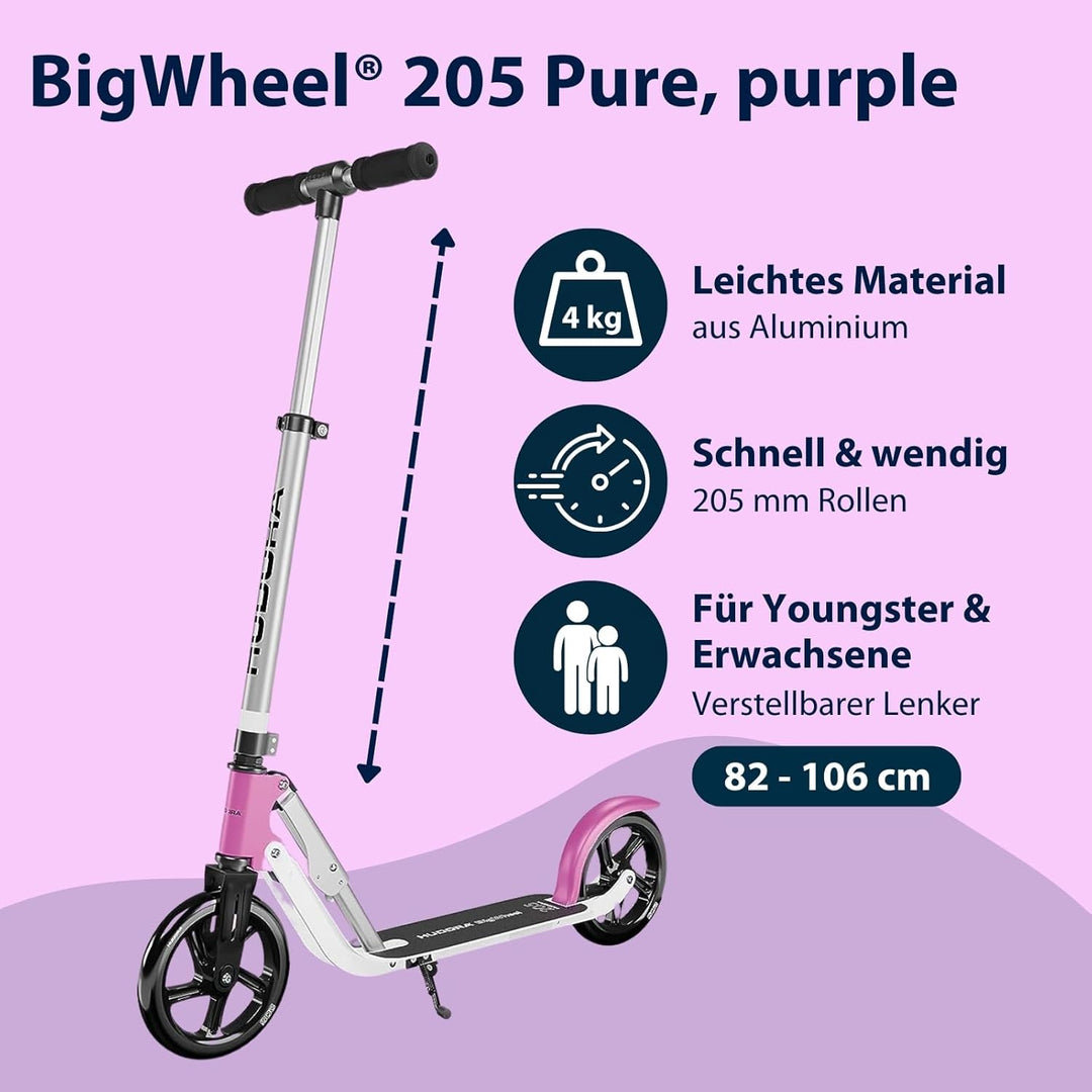 HUDORA BigWheel Pure Scooter - Stabiler Aluminium-Roller mit Ständer - Höhenverstellbarer & zusammen