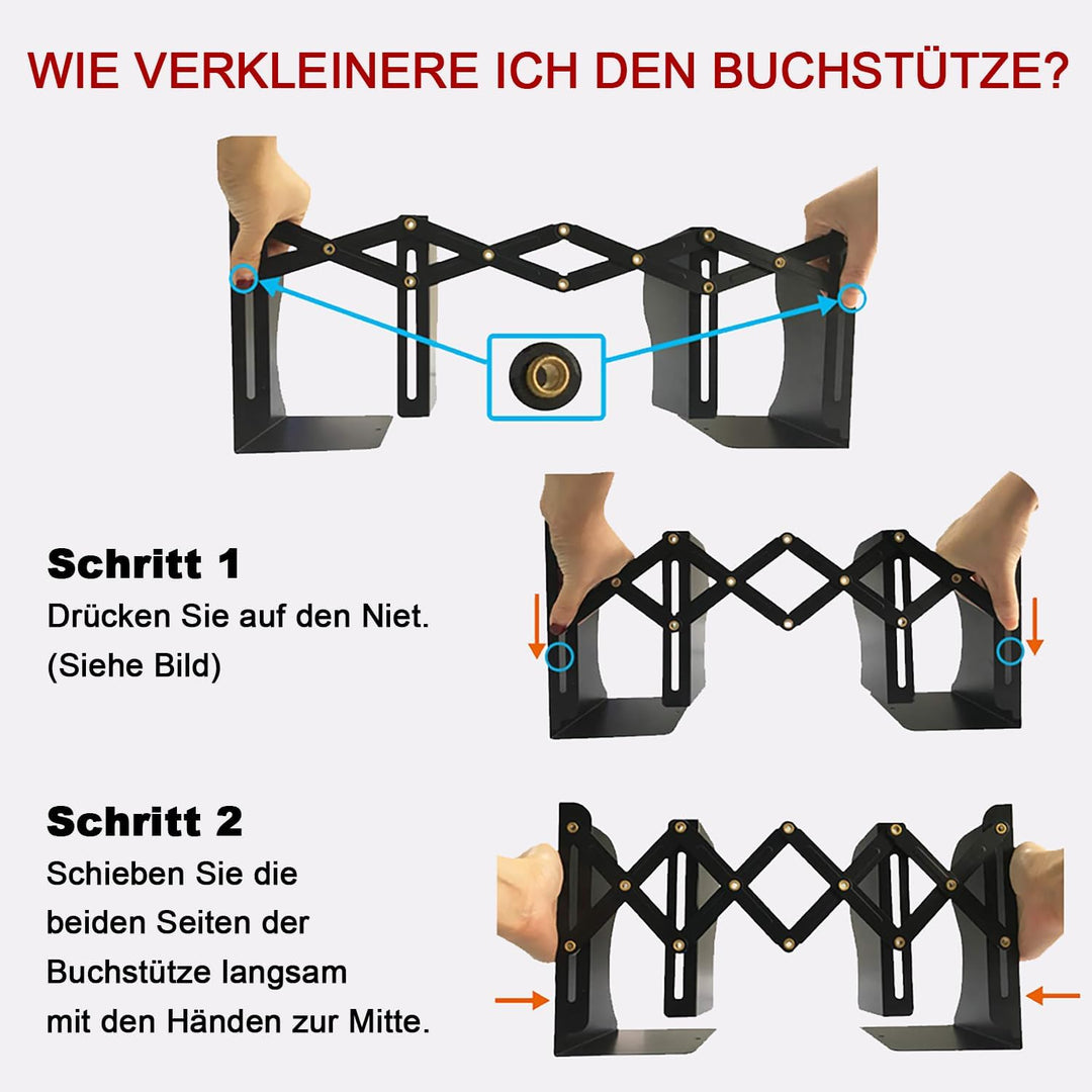 DIFIT Buchstütze, Buchstützen, Buchstütze Metall, 2 Stück Bücherhalter, Verstellbare Buchstütze, Büc