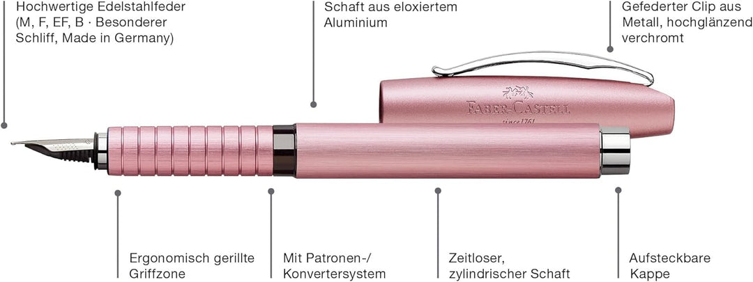 Faber-Castell 148425 - Kugelschreiber Essentio, Aluminium Rose rosé Kugelschreiber, rosé Kugelschrei