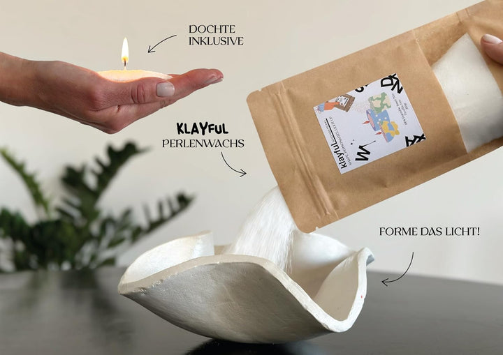 KLAYFUL - Set mit Kerzen und Ton zum Trocknen an der Luft | 400g 100% pflanzliches Perlwachs, 1,5kg