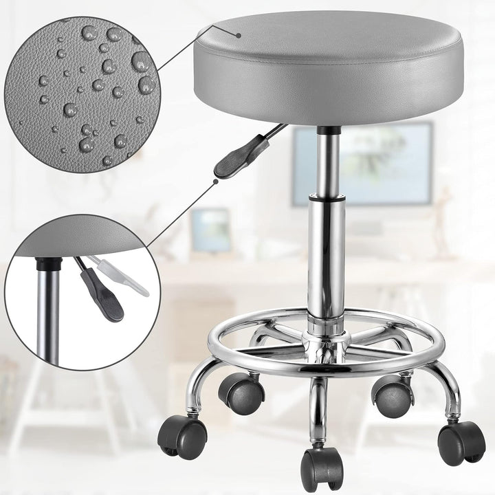Casaria® Rollhocker Höhenverstellbar 10cm Polsterung 360°C Drehbar 51-65cm Sitzhöhe Fussstütze Küche
