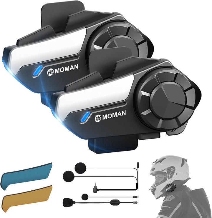 Moman Motorrad Intercom Headset, H2 Pro【2 Pack Schwarz】 Motorradhelm Gegensprechanlage Kommunikation