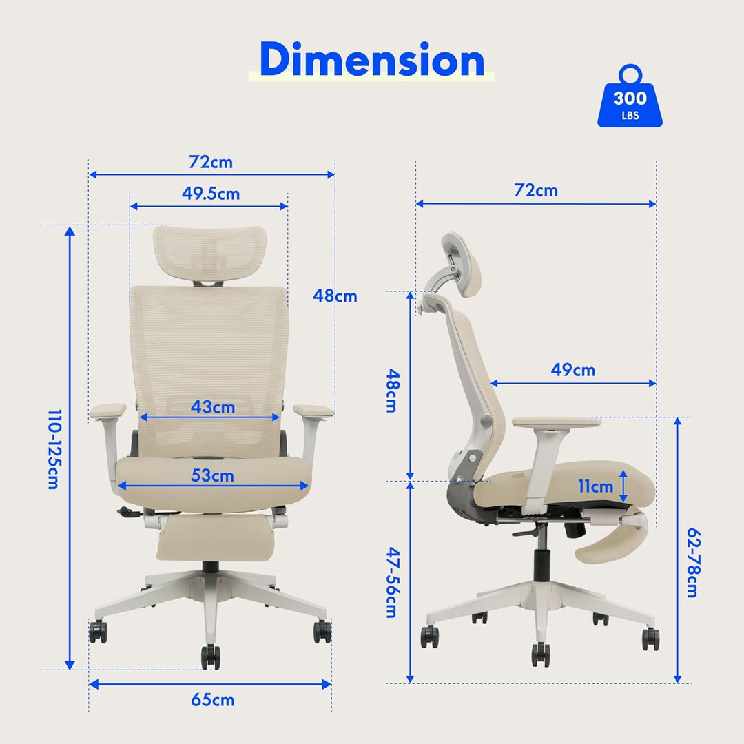 FLEXISPOT Ergonomischer Bürostuhl, Foldex, klappbarer Bürostuhl für Kleine Räume mit Lendenwirbelstü