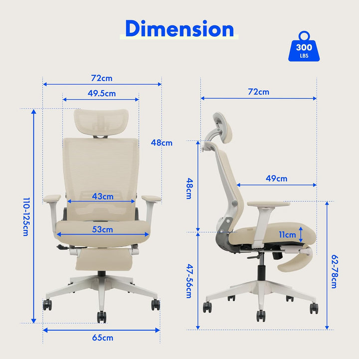 FLEXISPOT Ergonomischer Bürostuhl, Foldex, klappbarer Bürostuhl für Kleine Räume mit Lendenwirbelstü