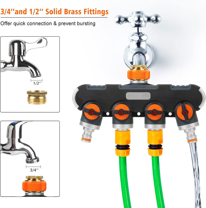 oumuik 4 Wege Verteiler 3/4-1/2 Zoll Wasser/Garten Verteiler für Gartenschlauch Kupplung mit Absperr
