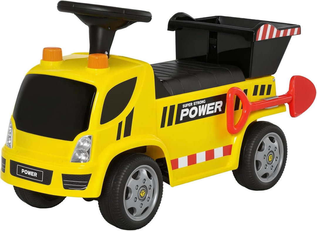 HOMCOM Sitzbagger für Kinder Rutscherfahrzeug mit Kippen Eimer und Schaufel Fuss Rutscherauto unter