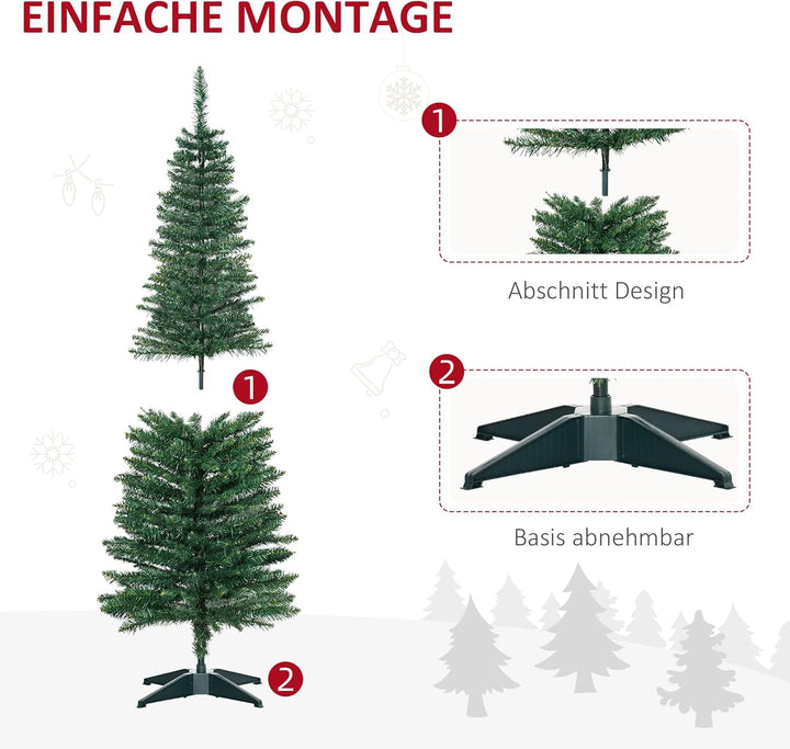HOMCOM Künstlicher Weihnachtsbaum 1,5 m, Schmaler Christbaum mit Ständer, 294 Äste, Zerlegbar, Weihn
