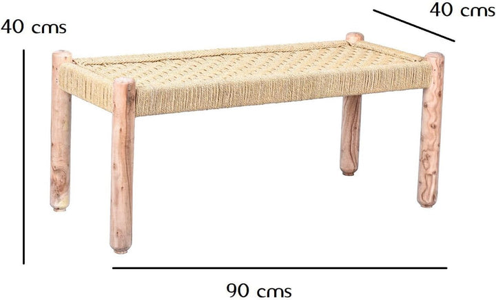 Marrakesch 3er Set Sitzbank Hocker Beistelltisch aus Holz & Jute Josue 36 cm | Ideal im Garten Terra