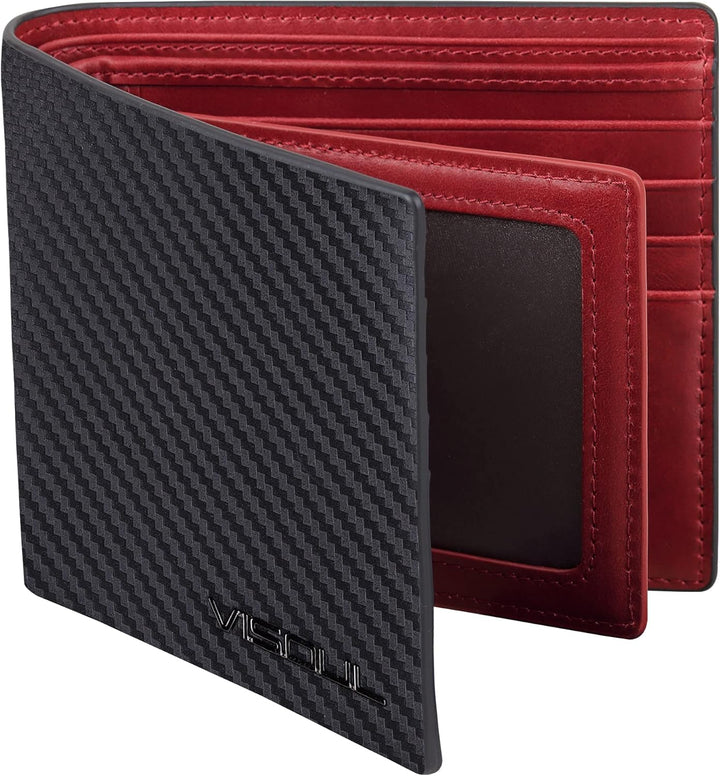 VISOUL Leder Geldbörse Herren mit ID-Fenster & RFID Schutz I Echtleder Geldbeutel für Männer I Porte