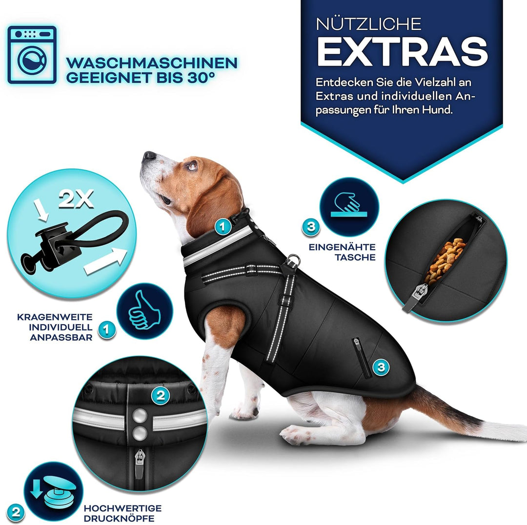 TRESKOยฎ Hundejacke Winter mit Reflektoren inkl. 15 Stรผck Kotbeutel + Spender | Hunderegenmantel wass