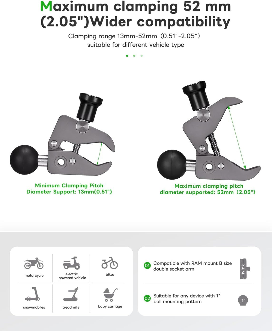 FANAUE CC-04F Schutz vor Diebstahl Lenkerklemmbasis mit 1" Ball Adapter für Durchmesser 13-52mm Moto
