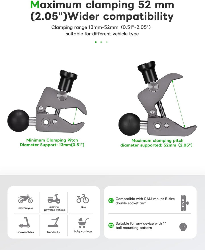 FANAUE CC-04F Schutz vor Diebstahl Lenkerklemmbasis mit 1" Ball Adapter für Durchmesser 13-52mm Moto