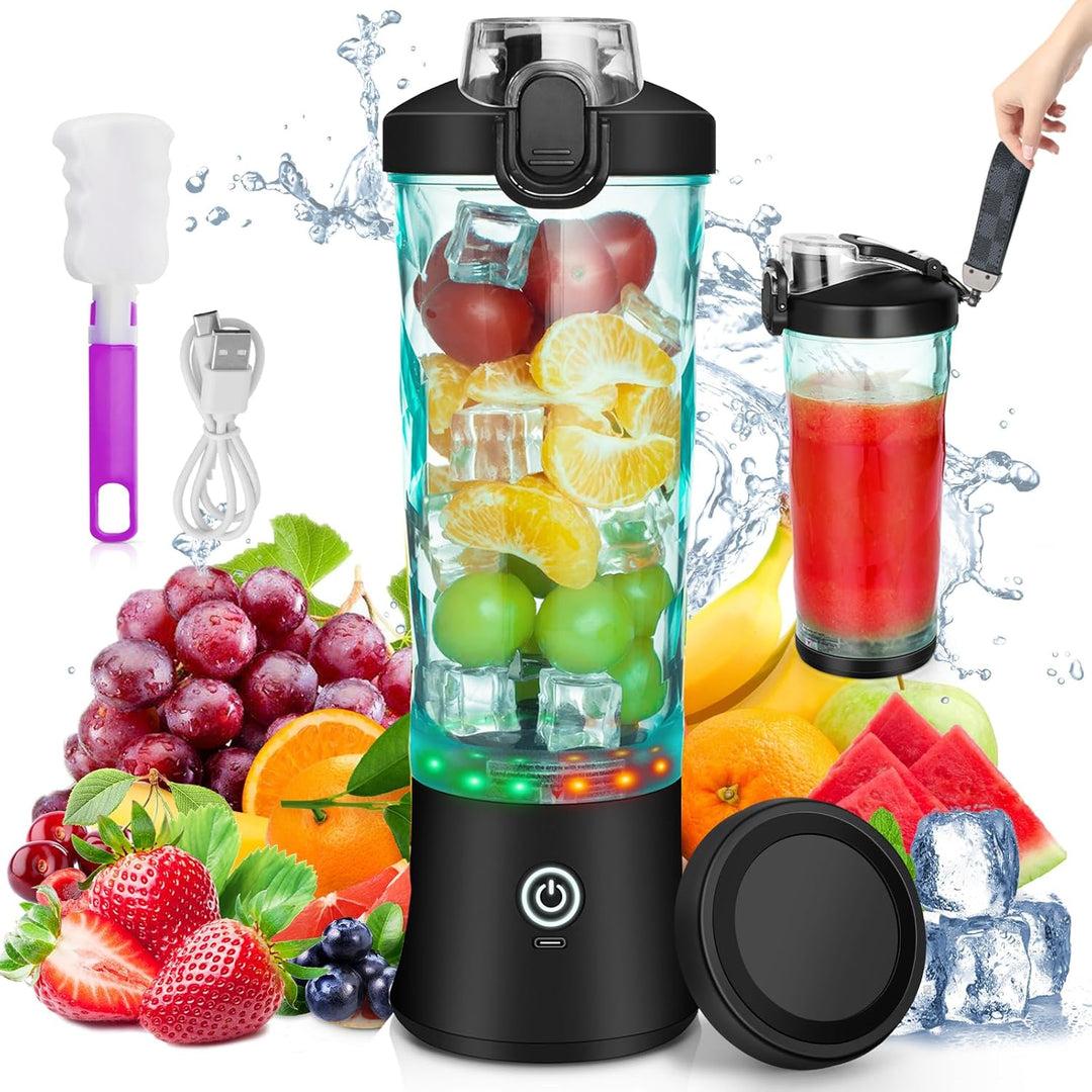 Rainpal Tragbarer Mixer/Mini Standmixer, 600mL USB Wiederaufladbarer Blender mit Becherdeckel, 6 Kli