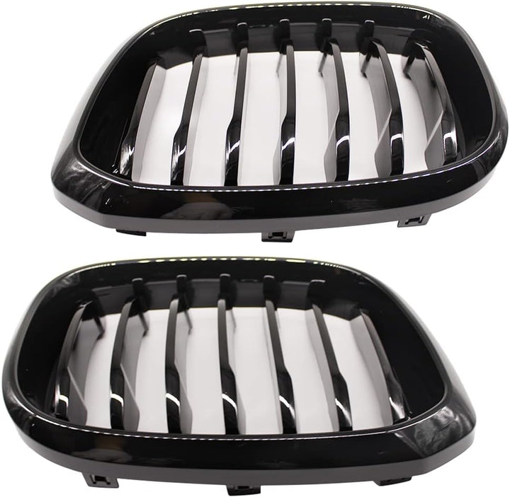 HZTWFC 2 Stück Auto Mesh Glänzend Schwarz Einzelne Zeile Renngitter Fronthaube Nierengitter Grill Fü