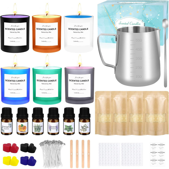 Kerzen Selber Machen Set,236 Pcs DIY Kerzenherstellung Kit,Duftkerze Geschenke Set mit 6 Glas,500g B